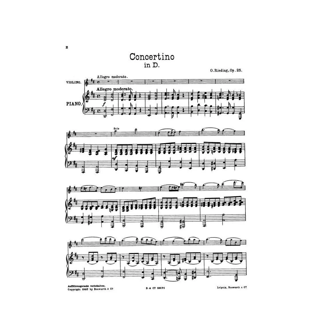 Bosworth Rieding Concertino D-Dur op. 25 Violinnoten