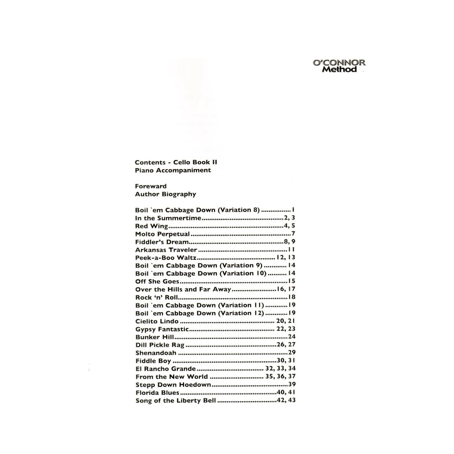 O'Connor Cello Method Book II Klavierbegleitung Noten amerikanisch