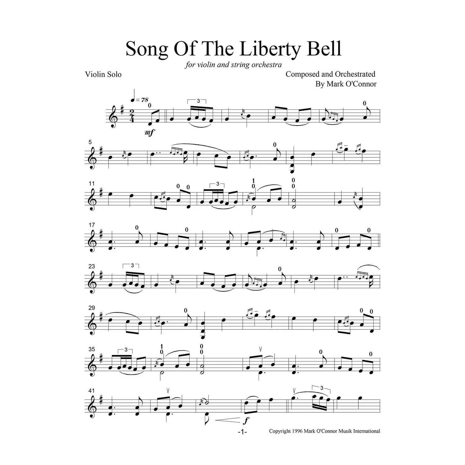 Mark O'Connor Song Of The Liberty Bell Noten Violine Orchester