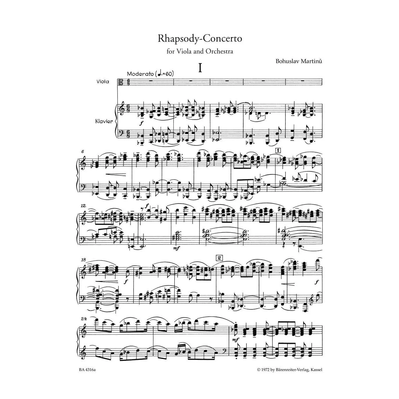 Bärenreiter Martinů Rhapsody-Concerto Op 337 Bratschennoten