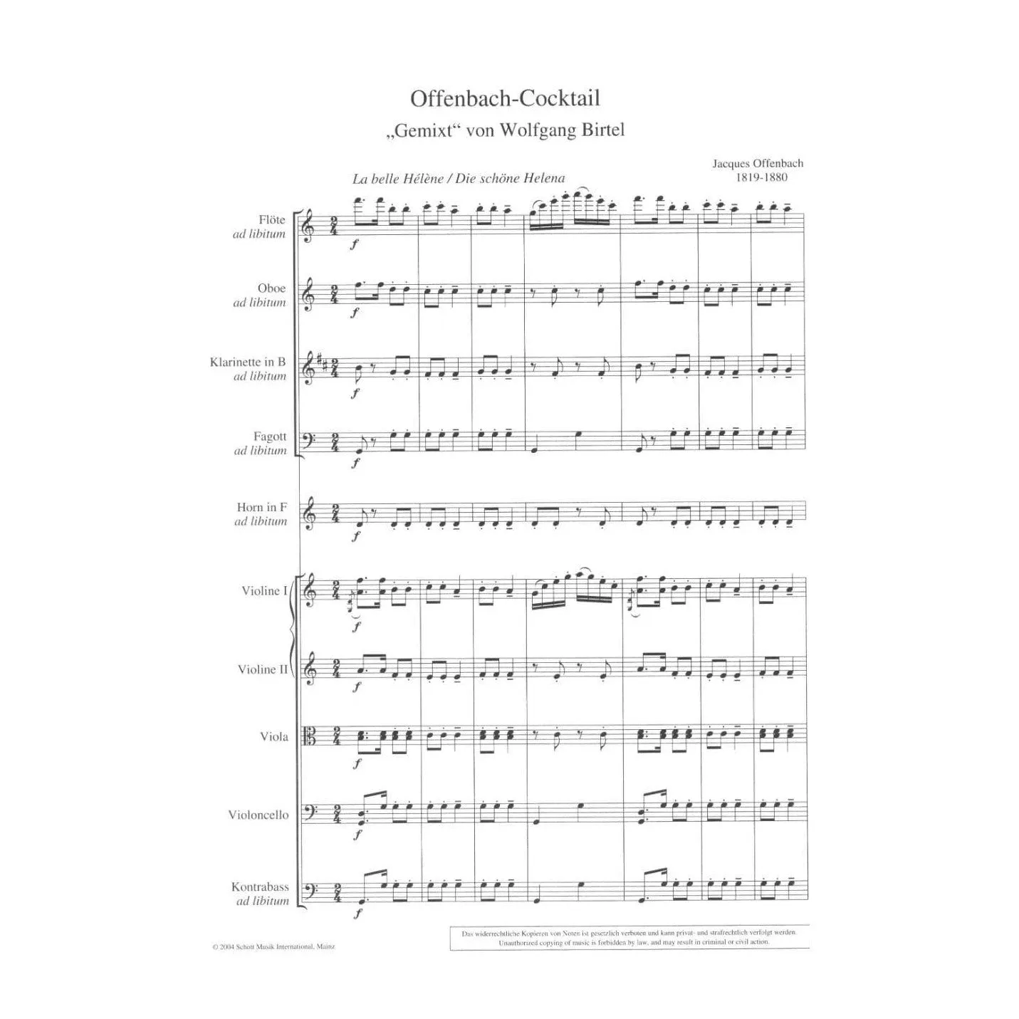 Schott Offenbach Cocktail Streichquartett Noten flexibel