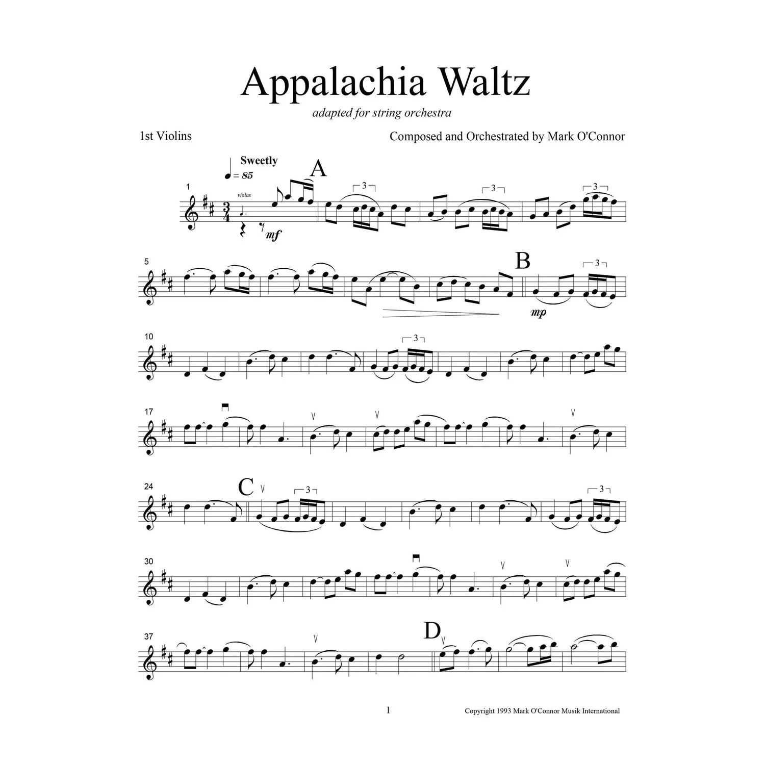 Mark O'Connor Appalachia Waltz Noten Streichorchester Download