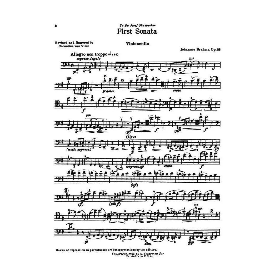 Schirmer Brahms Sonate e-Moll Op.38 Cello Klavier