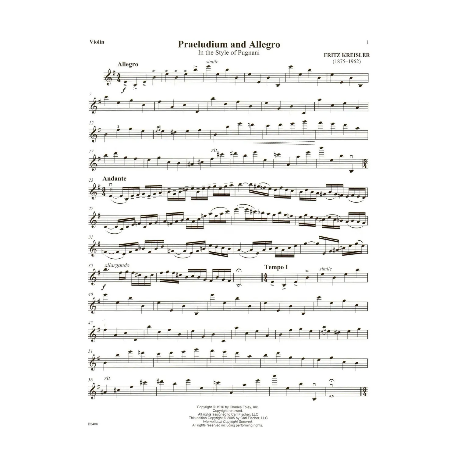 Shar Kreisler Praeludium and Allegro Noten Violine mit Audio