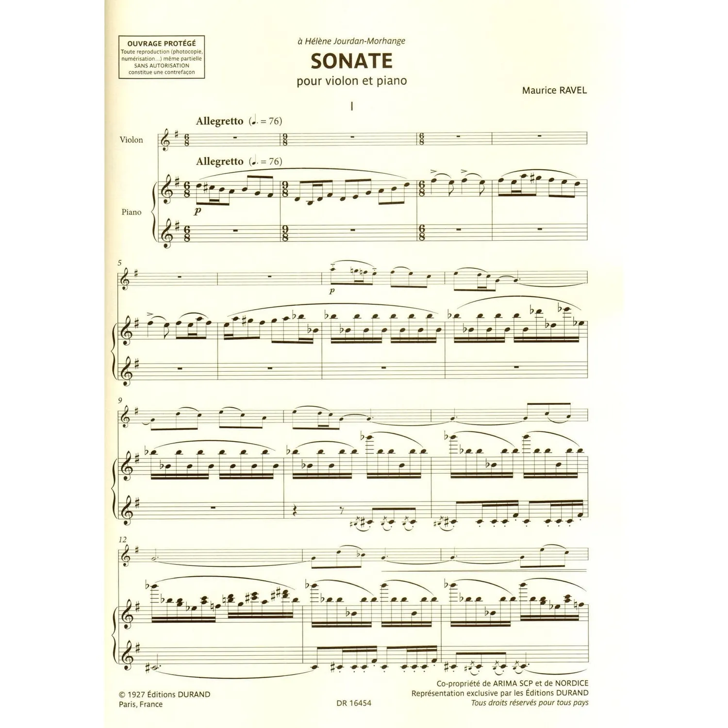 Ravel Sonata Violine Klavier Noten Durand Ausgabe