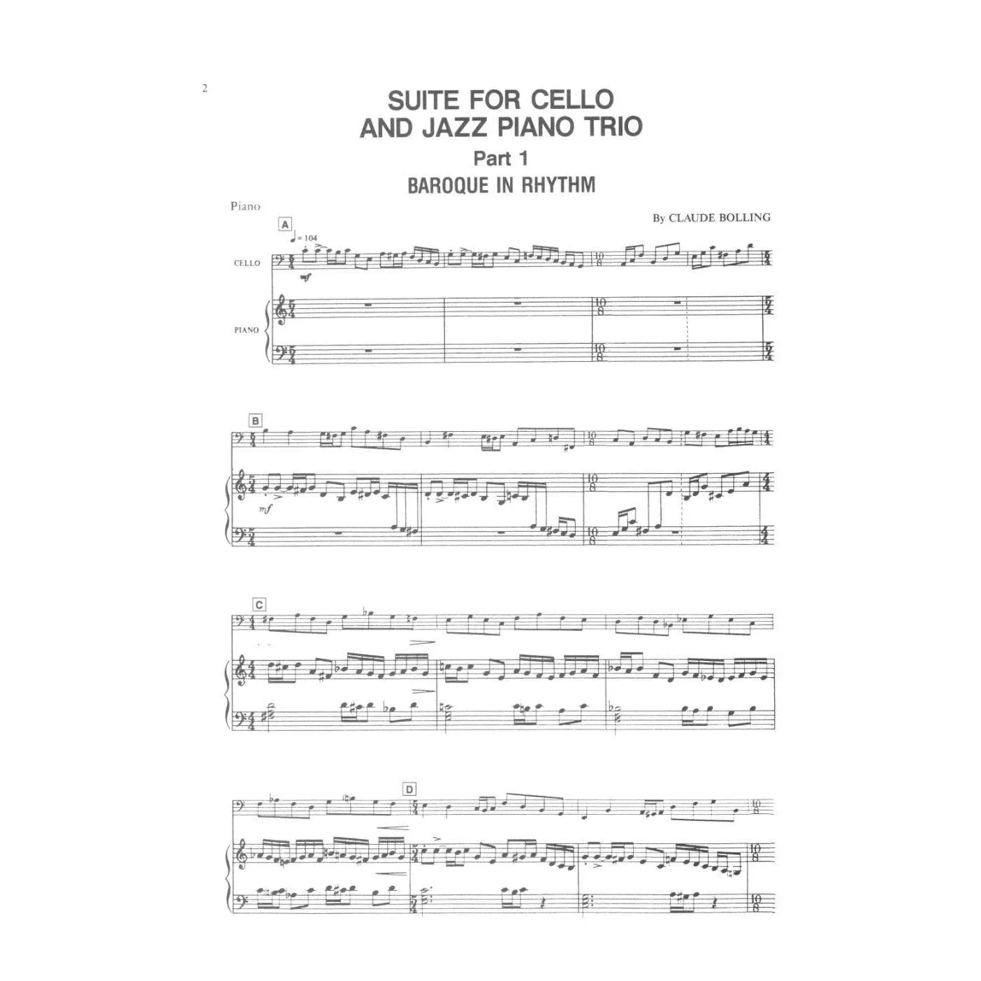Bolling Suite Cello Jazz Trio Noten Stimmen-Set Klavier