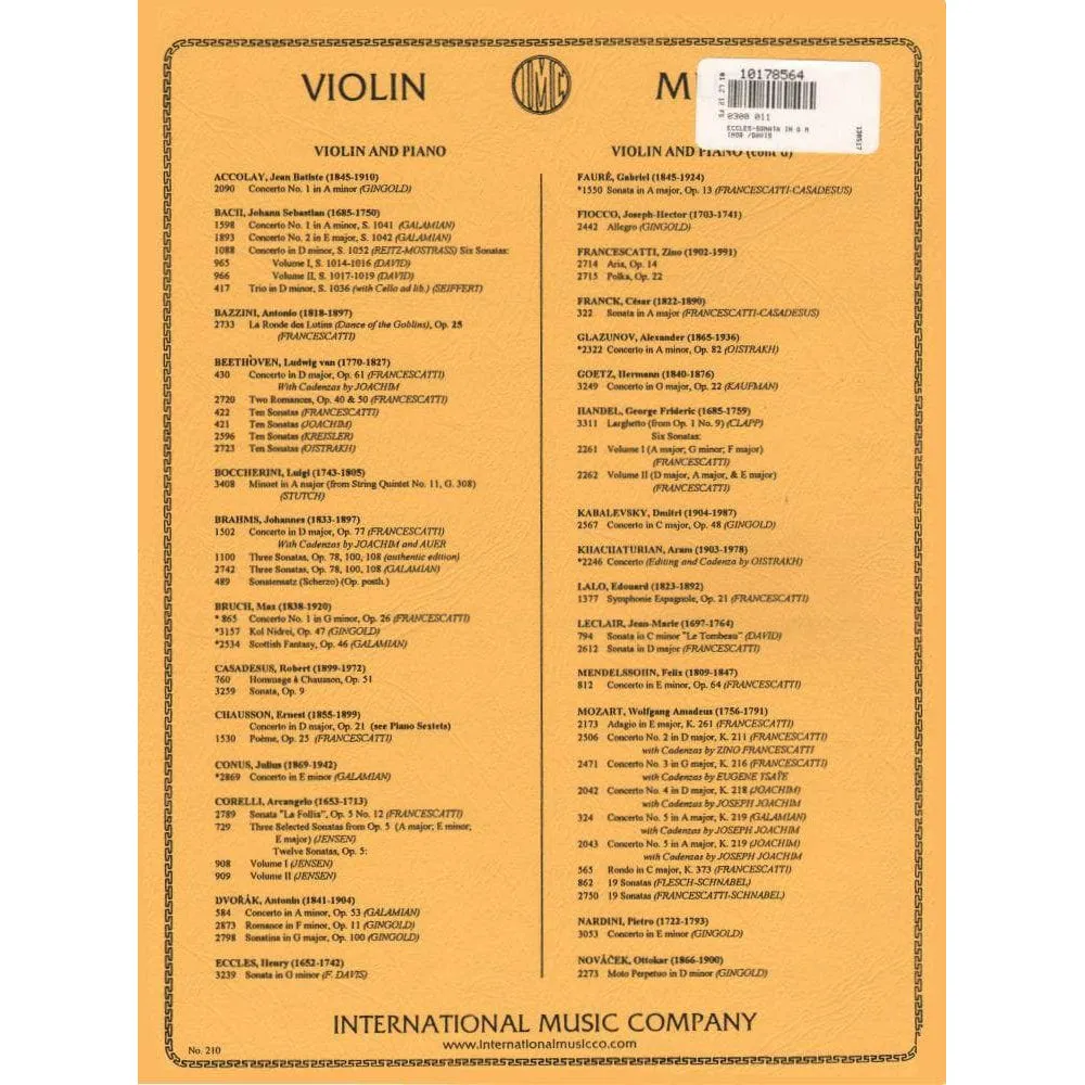 Eccles Sonate g-moll Violine Klavier Davis International Noten