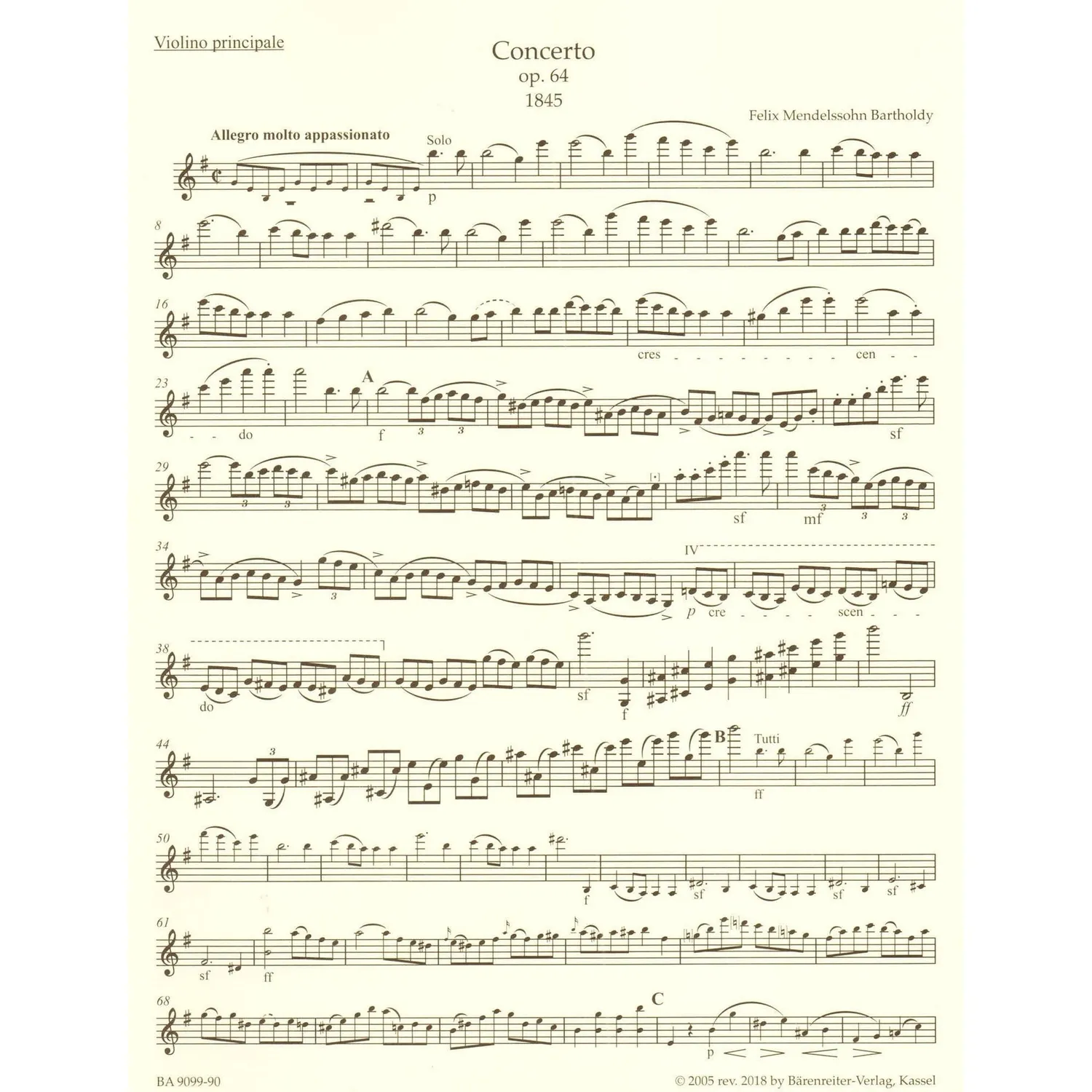 Bärenreiter Mendelssohn Konzert e-Moll Op. 64 Violine Noten