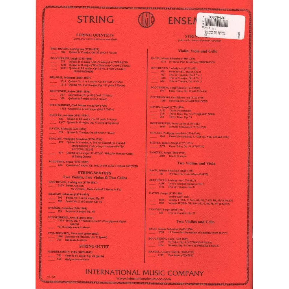 Telemann Sechs Kanonsonaten TWV40 Viola Duo International