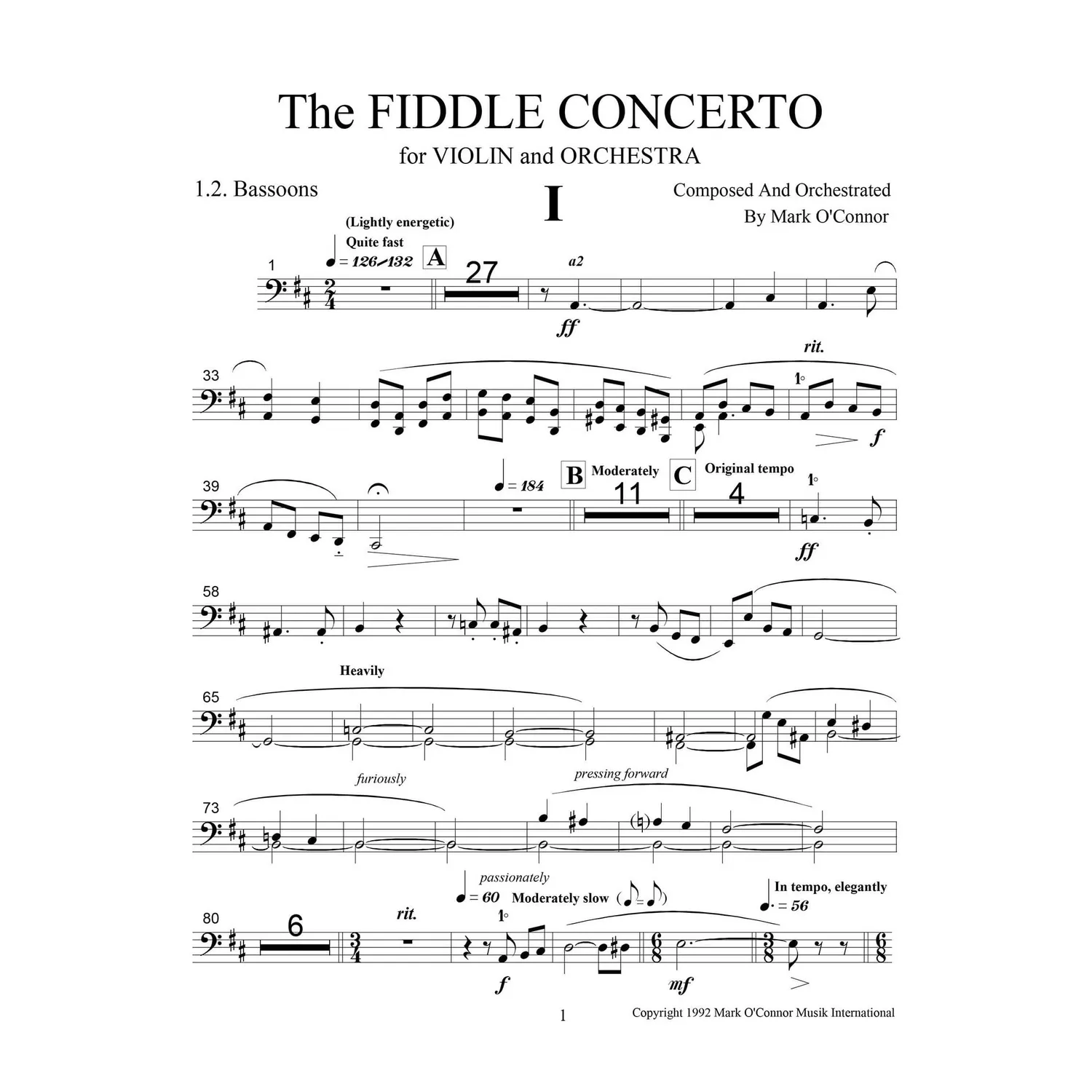 Mark OConnor Fiddle Concerto Noten Bläserstimmen Download