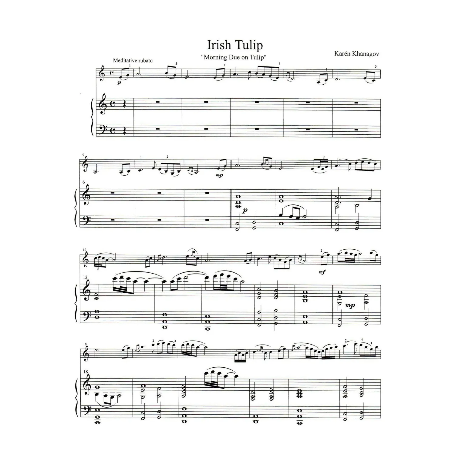 Khanagov Irish Tulip Violinnoten Klavier Hanaga