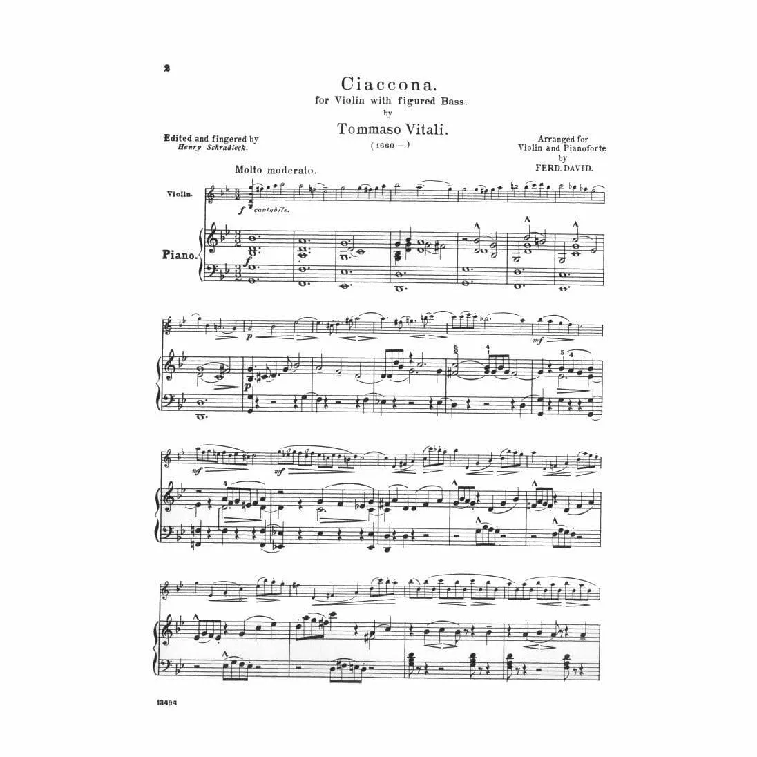 Schirmer Vitali Chaconne g-moll Violinnoten Klavier David