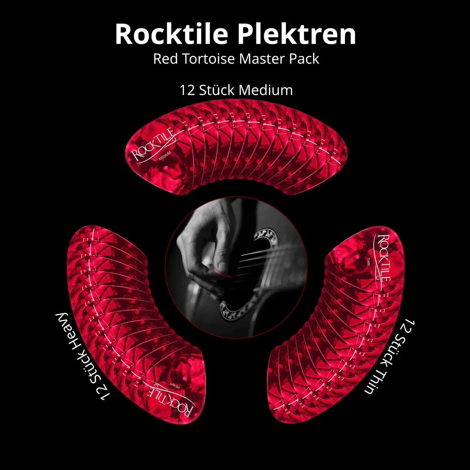 Rocktile Plektren Red Tortoise 36er Set Thin Medium Heavy