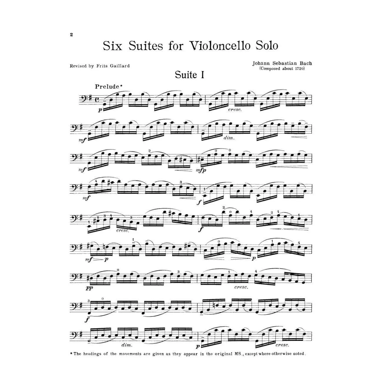 Schirmer Bach 6 Suiten BWV 1007-1012 Cellonoten Gaillard