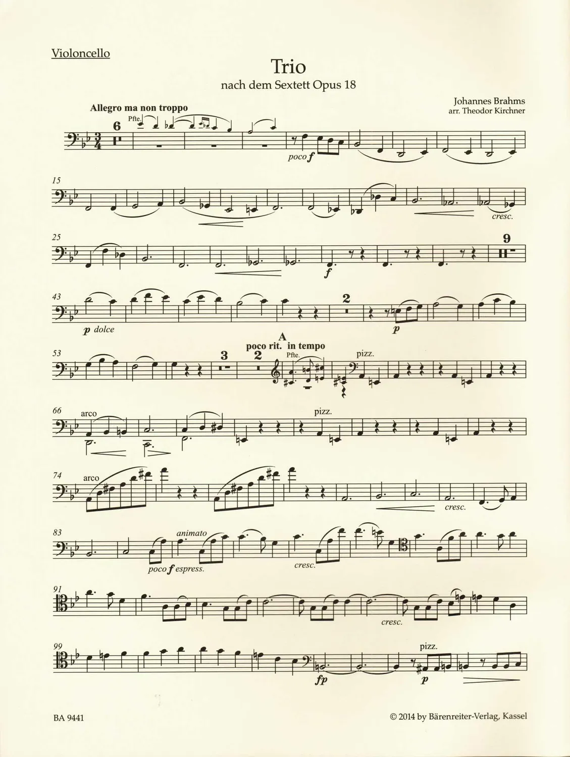 Bärenreiter Brahms Trio Op.18 Noten Violine Cello Klavier