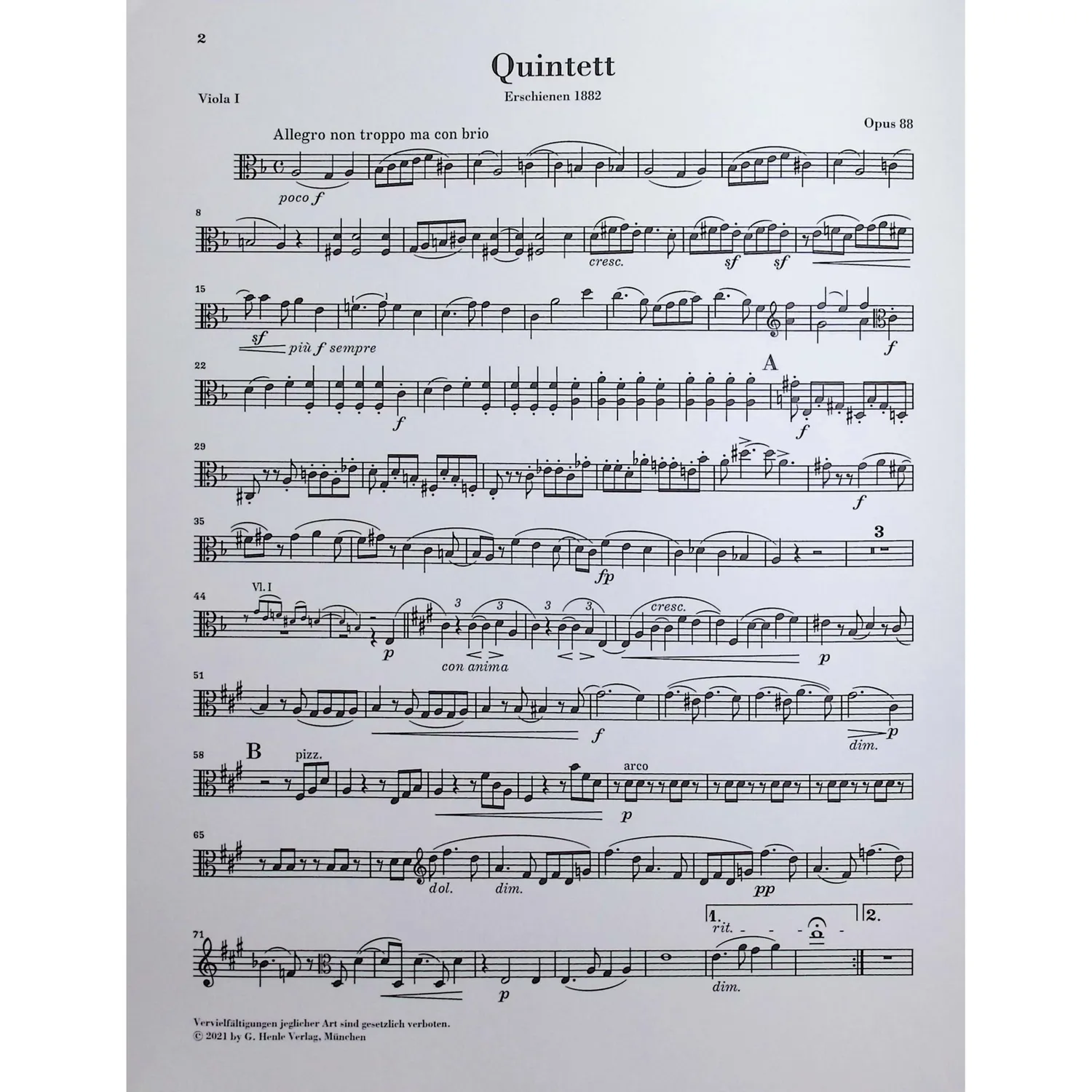 Shar Music Streichquintett Nr 1 Brahms Noten Henle Urtext