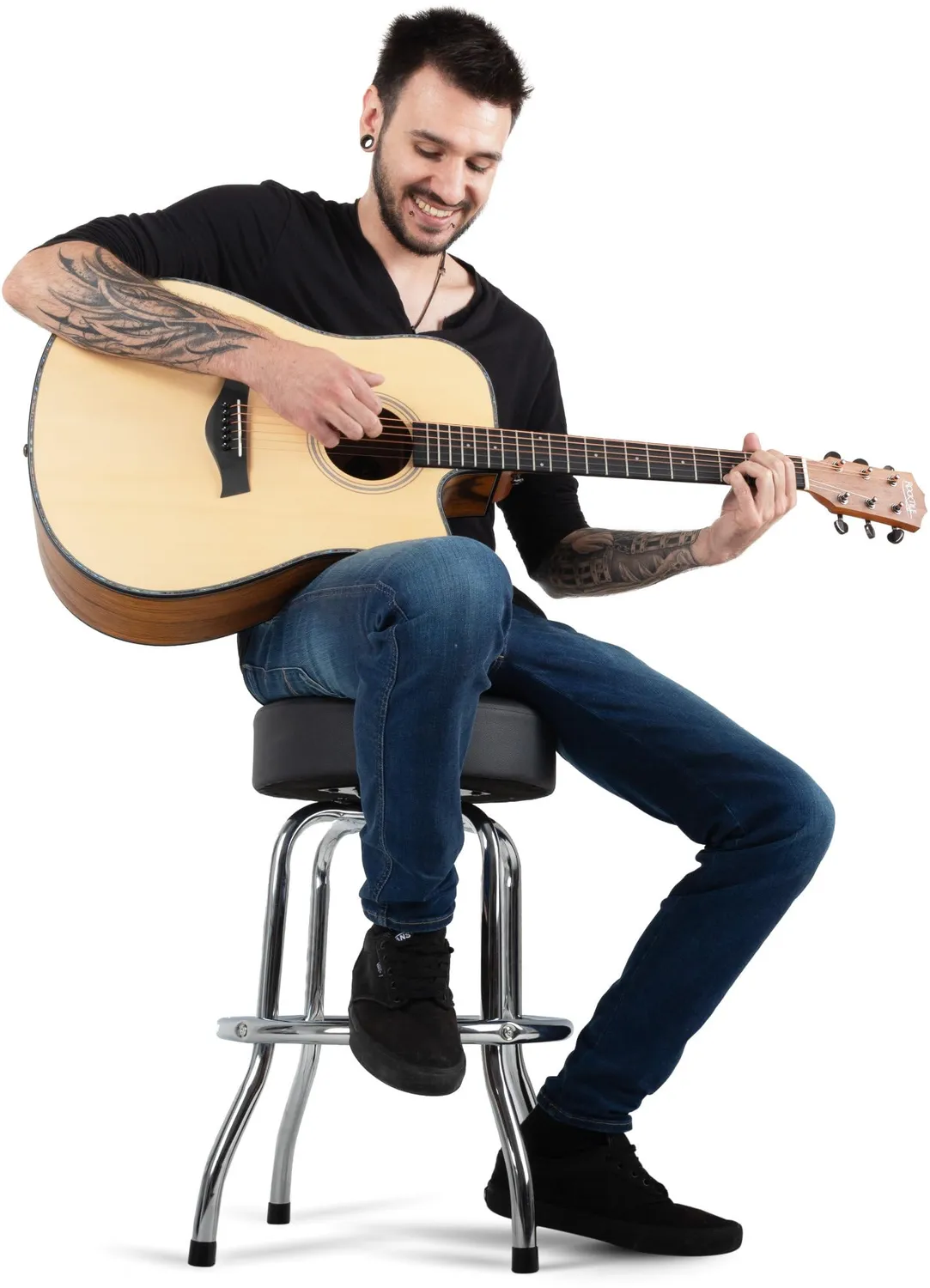 Rocktile Barstool Gitarrenhocker Schwarz 62 cm Sitzhöhe