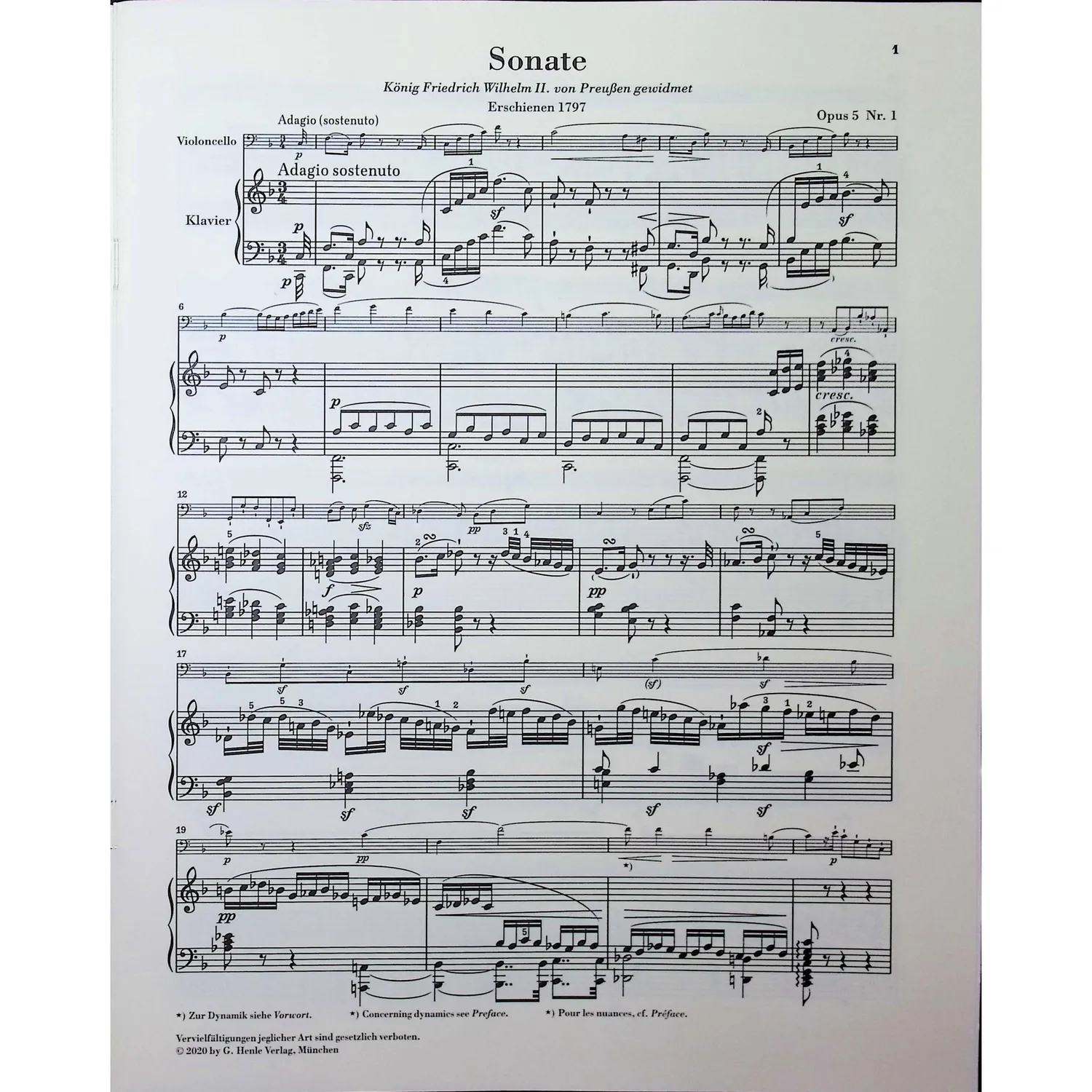 Shar Music Beethoven Sonate F-Dur Op. 5/1 Noten Cello