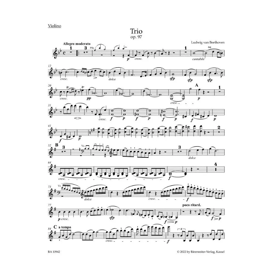 Bärenreiter Beethoven Trio B-Dur op. 97 Noten Urtext