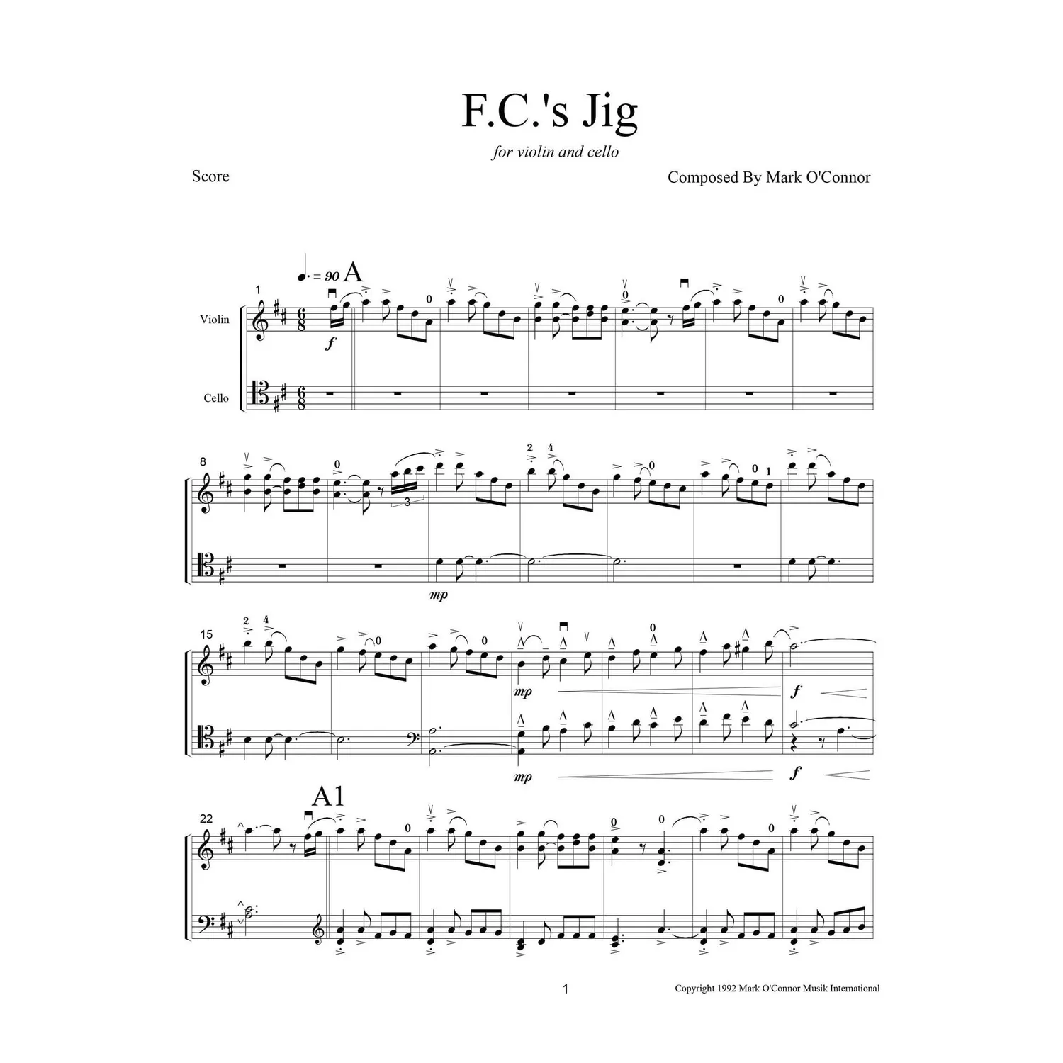 Mark O'Connor F.C.'s Jig Noten Violine Cello Download