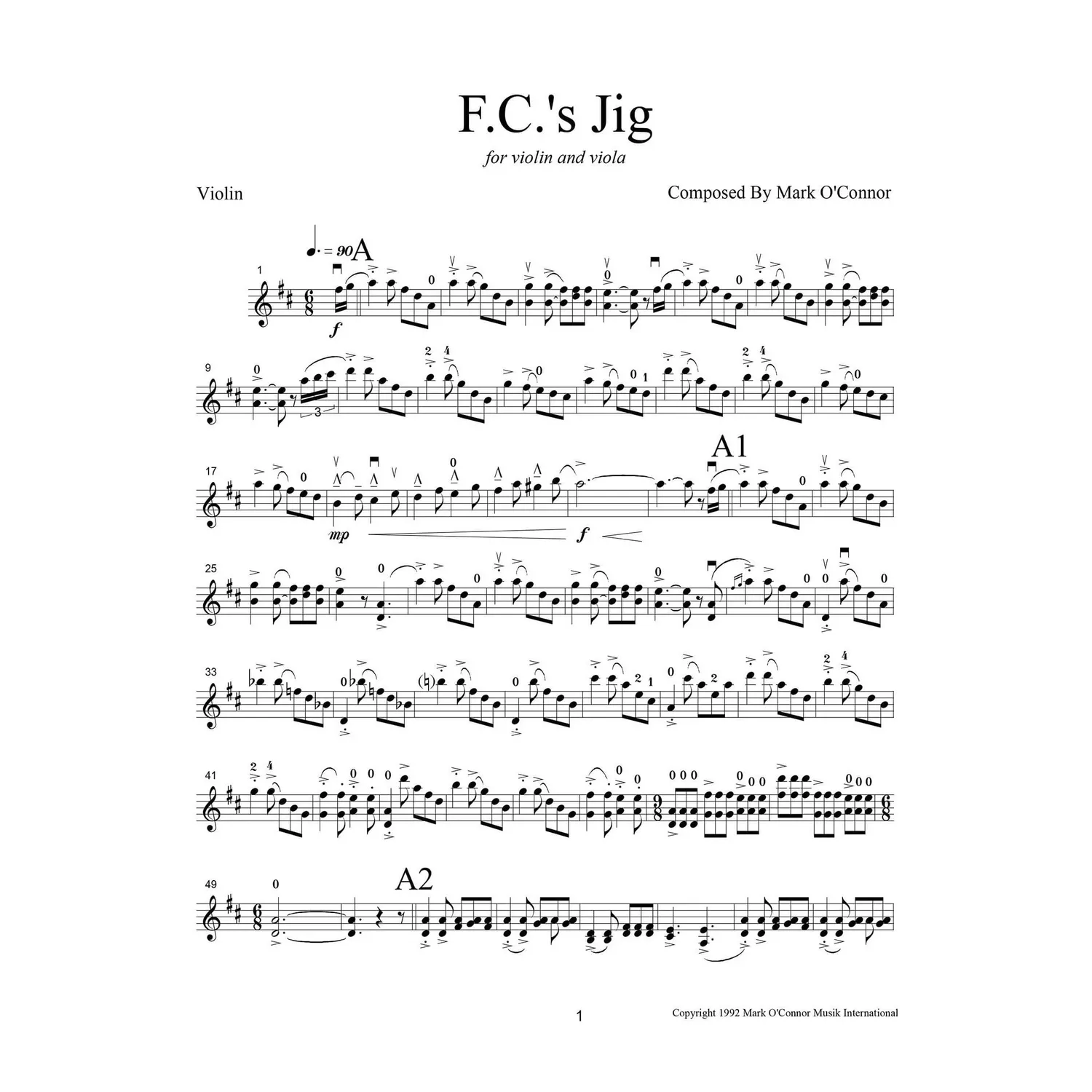 Shar Music O'Connor F.C.'s Jig Noten Download Violine Viola