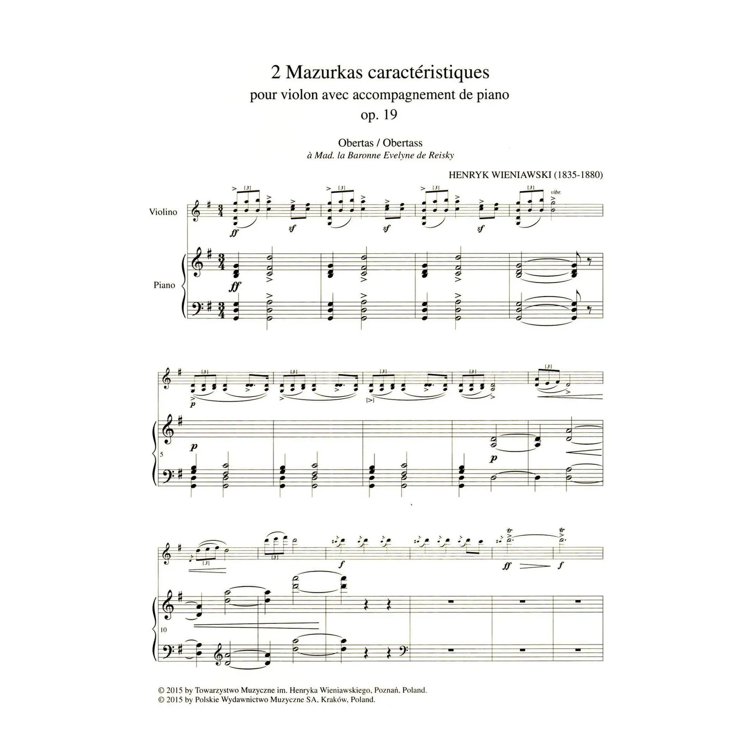 PWM Wieniawski Zwei Mazurkas Op. 19 Violinnoten Klavier