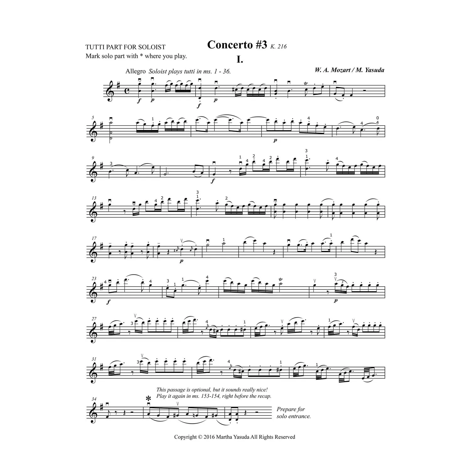 Yasuda Mozart Konzerte Nr. 3-5 Noten Download 3 Violinen vereinfacht