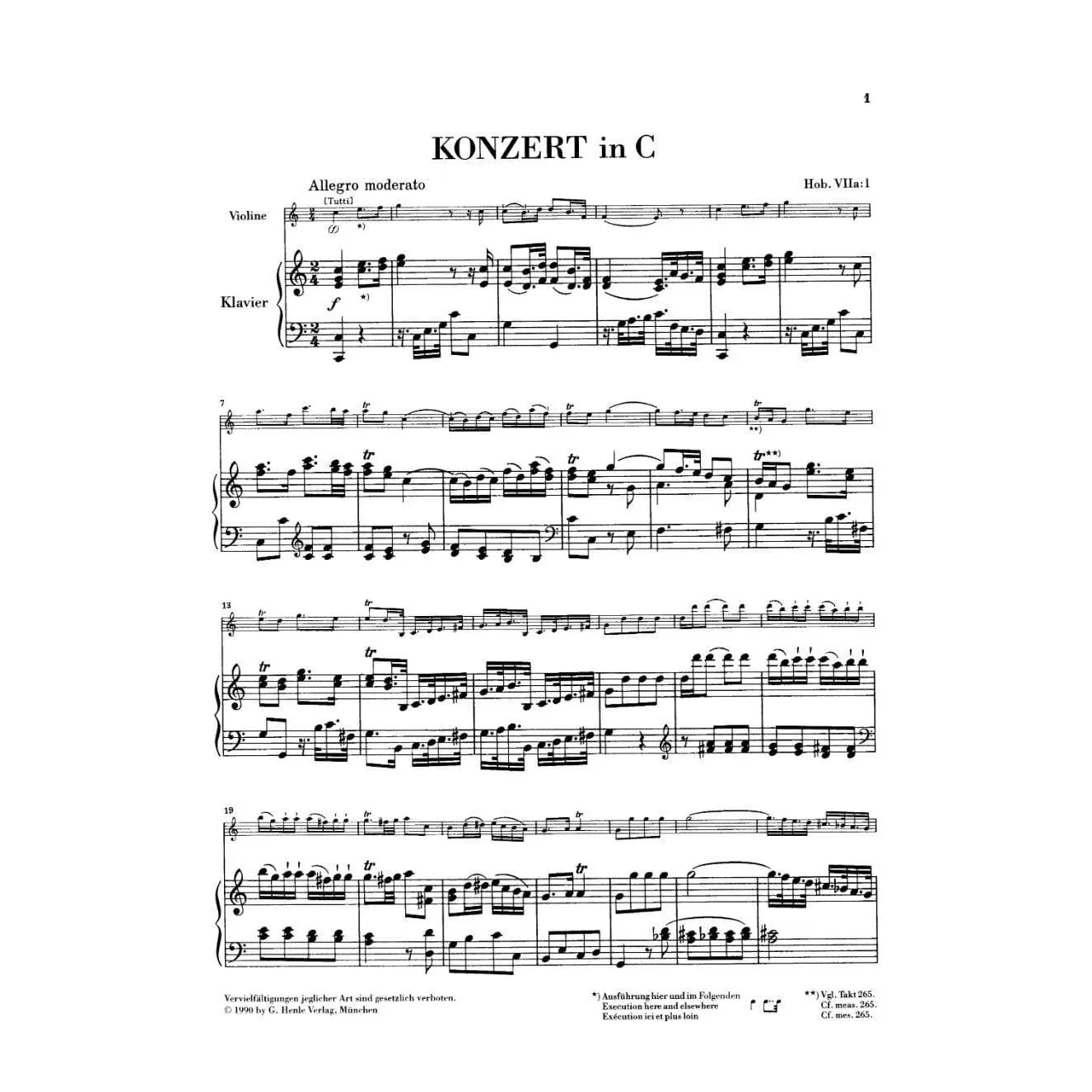 Shar Music Haydn Konzert Nr.1 C-Dur Hob VIIa:1 Noten Violine