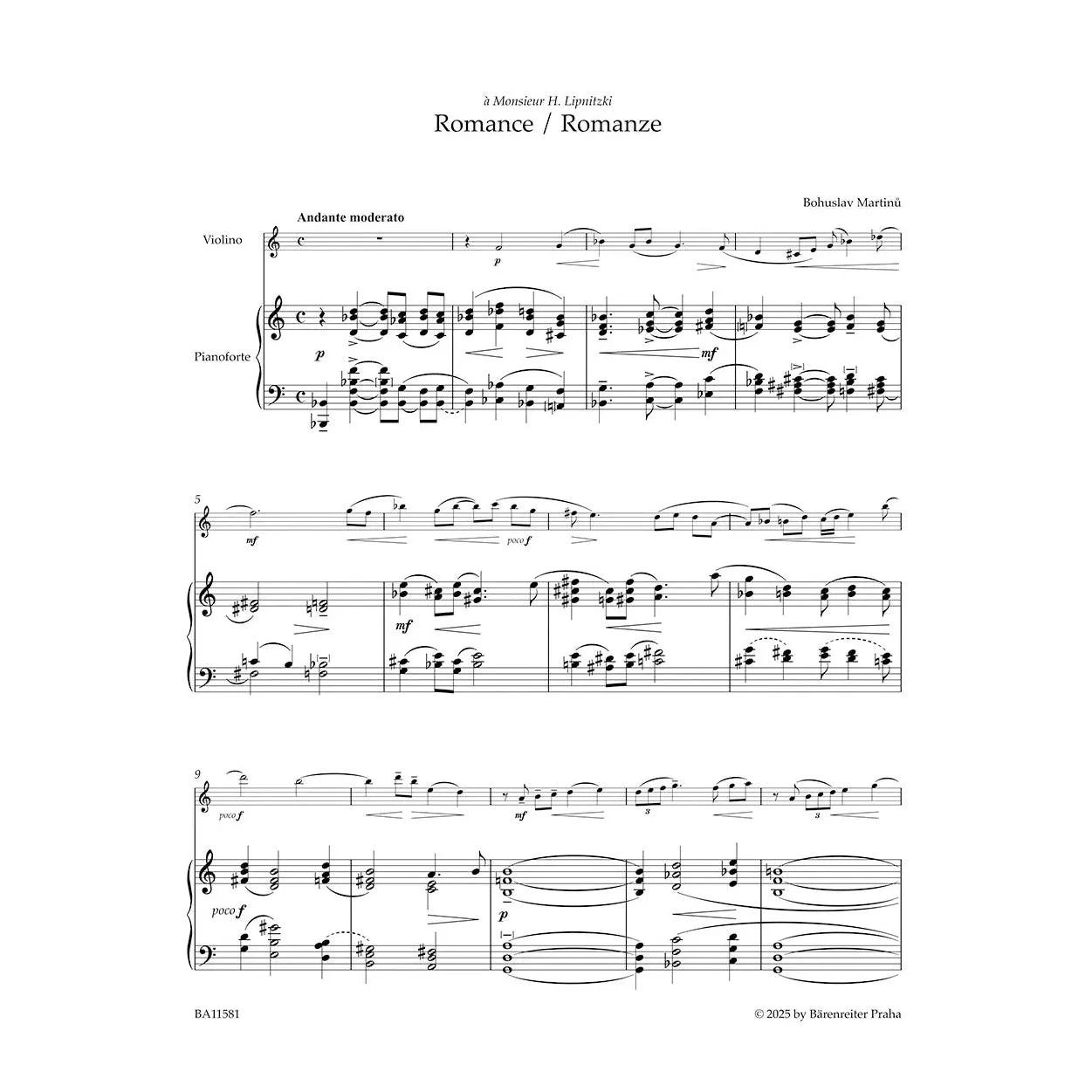 Shar Music Martinů Romance H 186bis Noten Violine Klavier Urtext