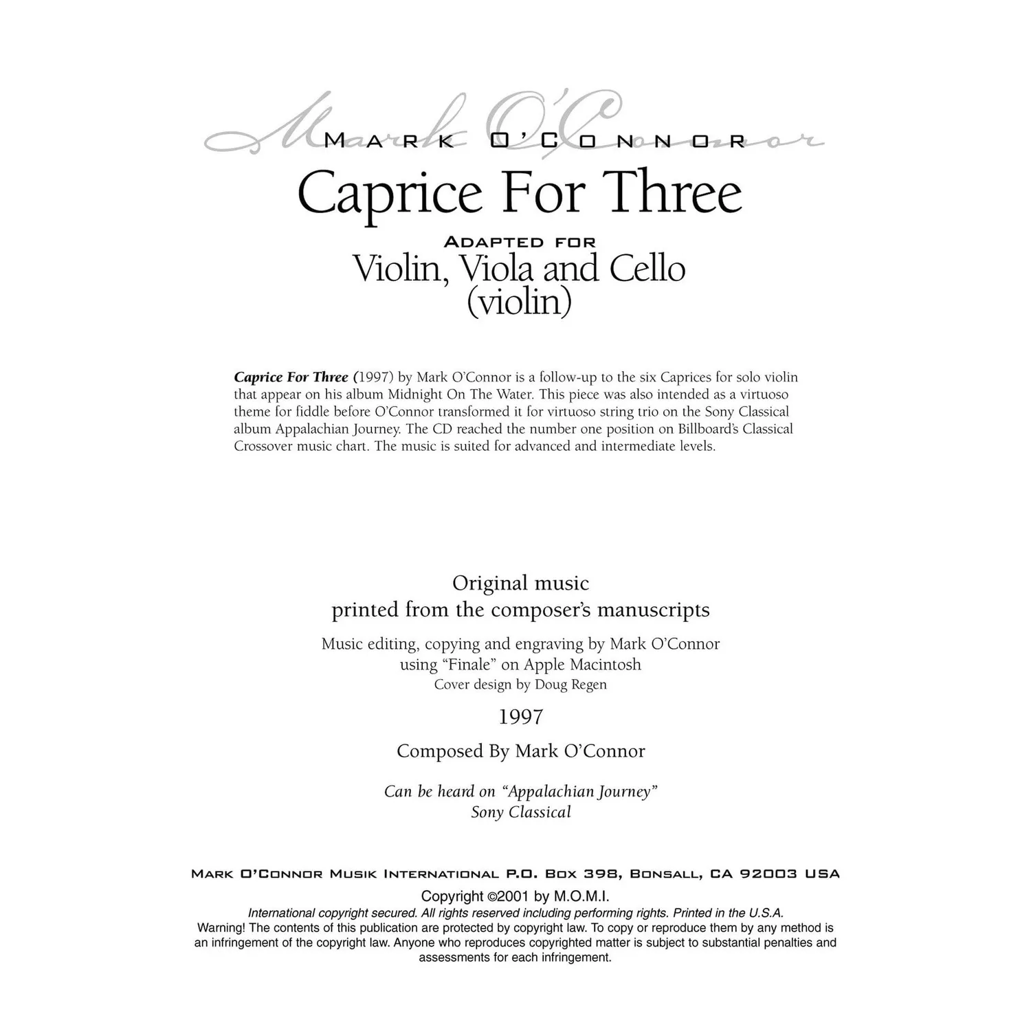 Shar Music OConnor Caprice for Three Noten Trio Download