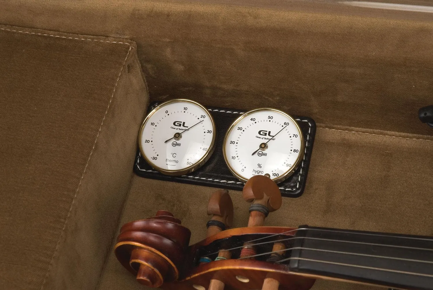 GL Q Series Geigenkasten 4/4 Leder schwarz Hygrometer