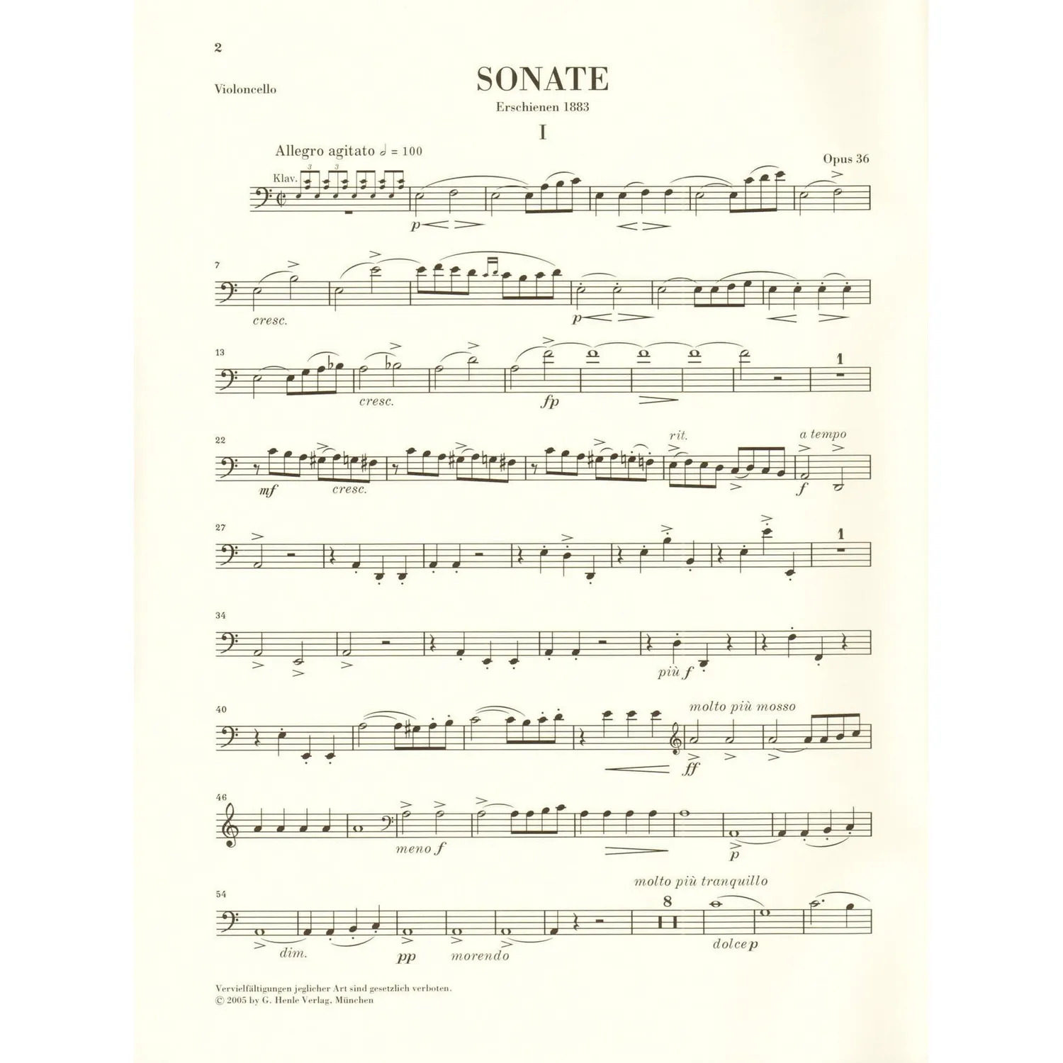 Henle Grieg Sonate a-Moll op. 36 Cellonoten Klavier