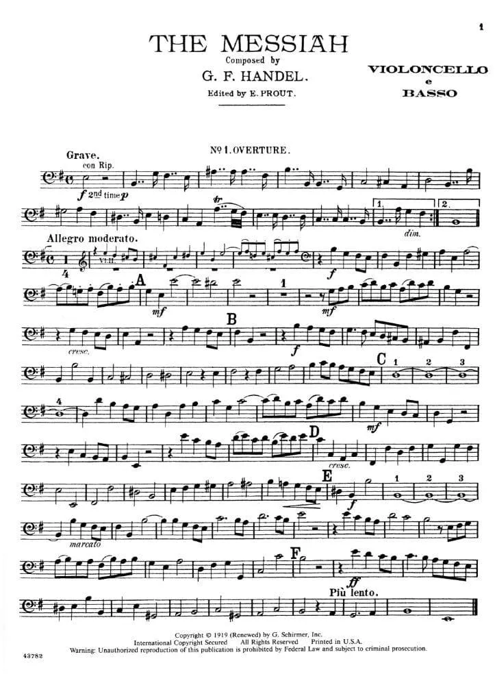 Schirmer Händel Messiah Noten Streichorchester Cello Bass-Stimme