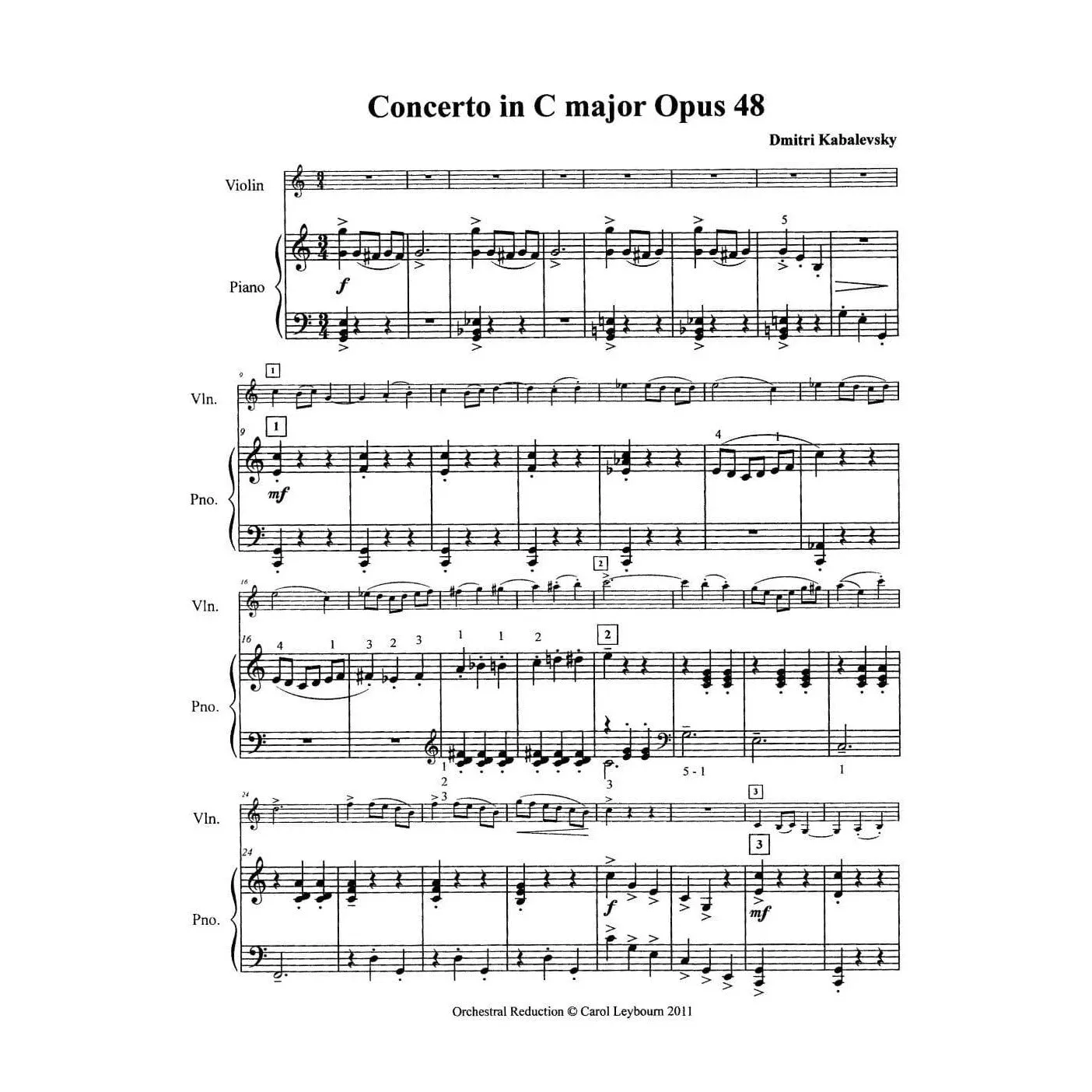 Shar Music Kabalevsky Op 48 Klavierbegleitung Violine C-Dur Leybourn