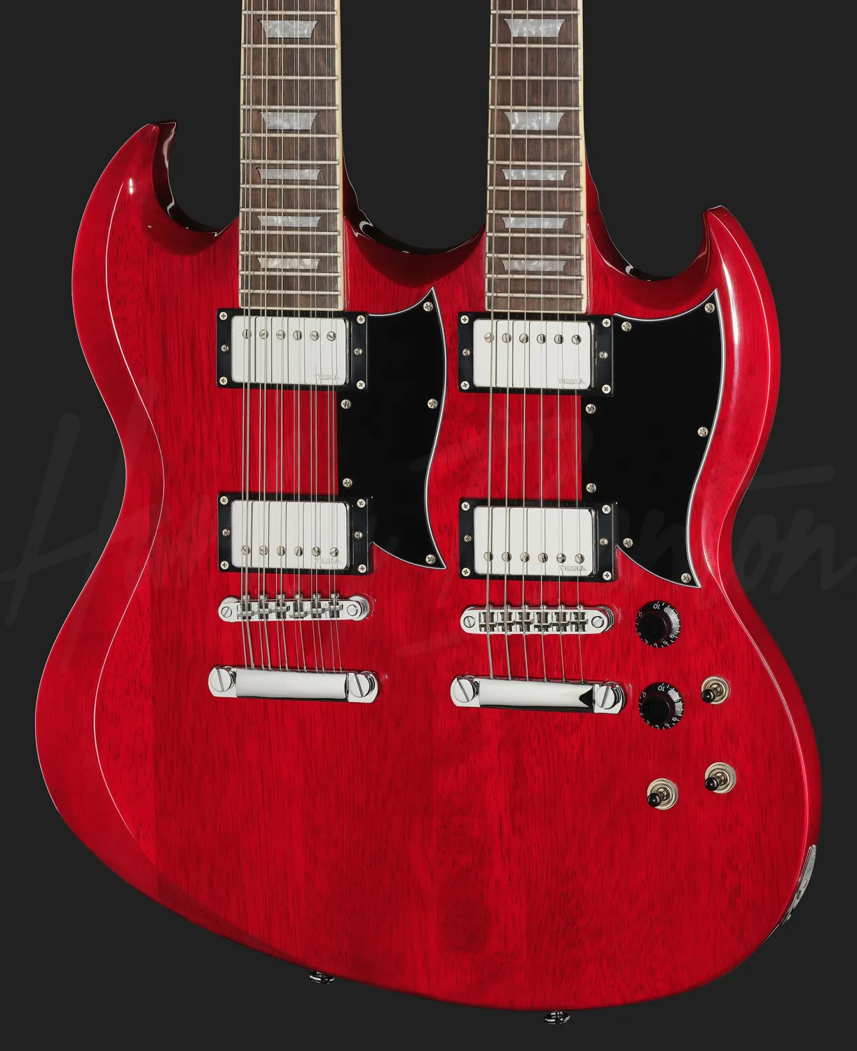 Harley Benton Vintage DC-Custom II 612 Cherry Doppelhals-Gitarre