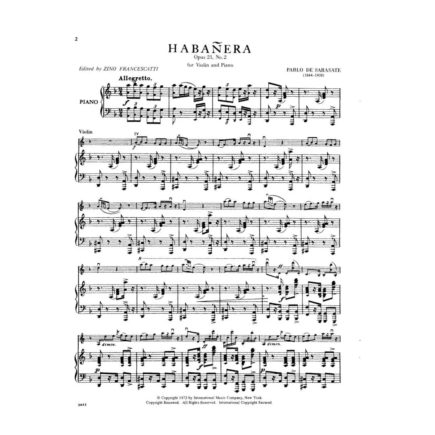 International Sarasate Habanera op.21/2 Violine Noten