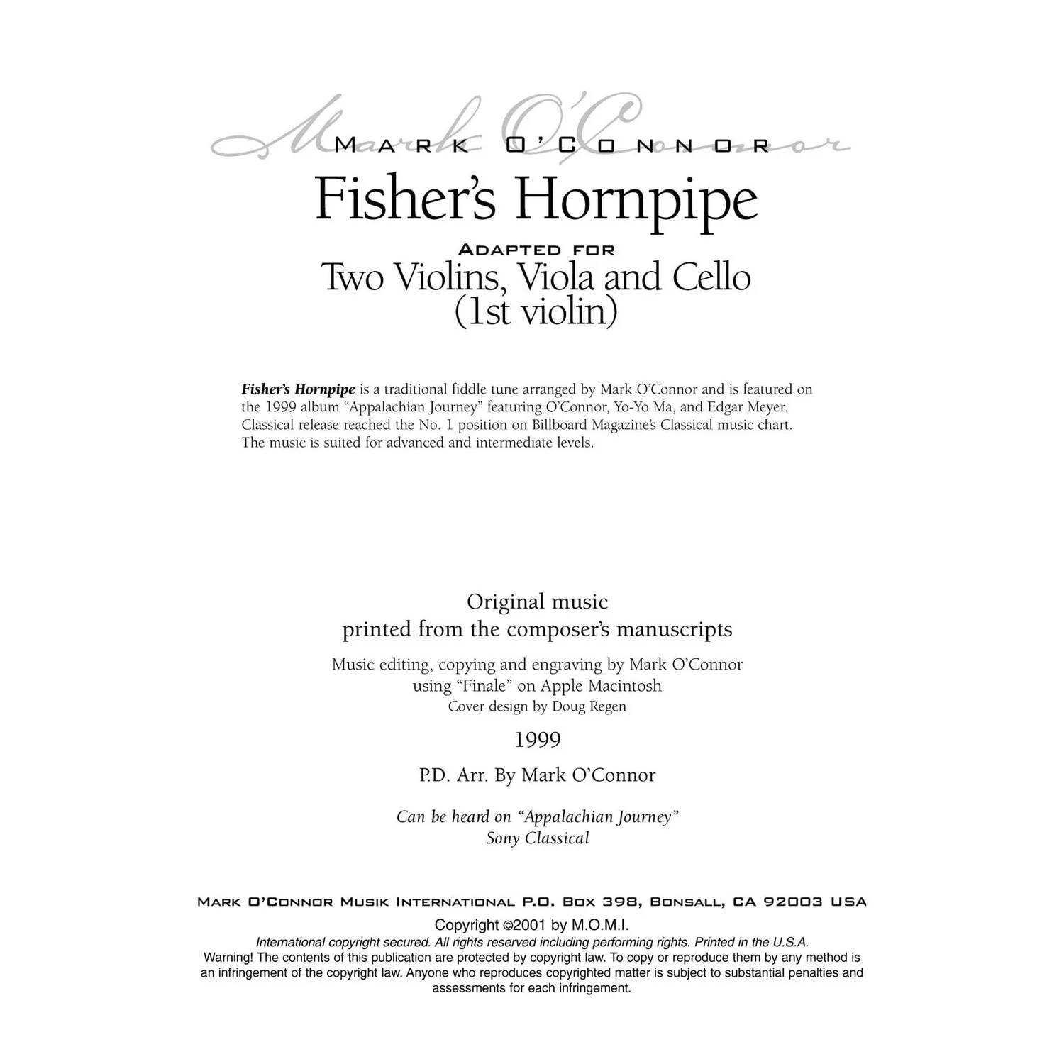 Mark O'Connor Fisher's Hornpipe Noten Violine 1 Download