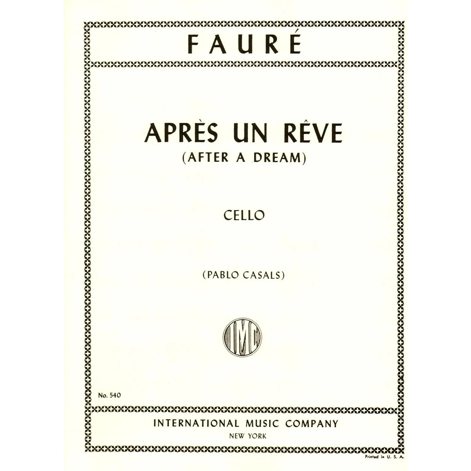 Shar Music Fauré Après un Rêve op. 7 Nr. 1 Cello Noten