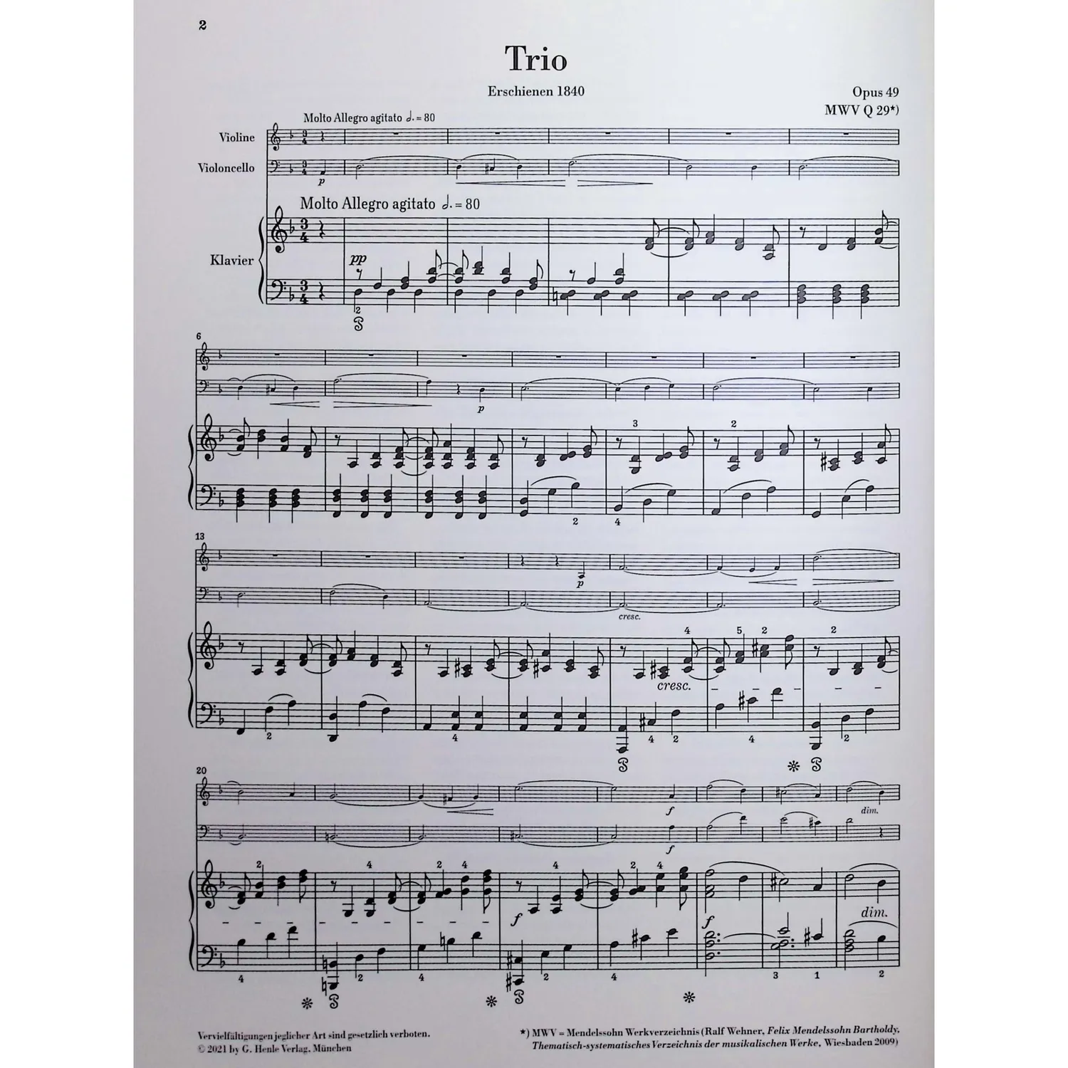 Henle Mendelssohn Klaviertrio Nr.1 d-moll op.49 Noten