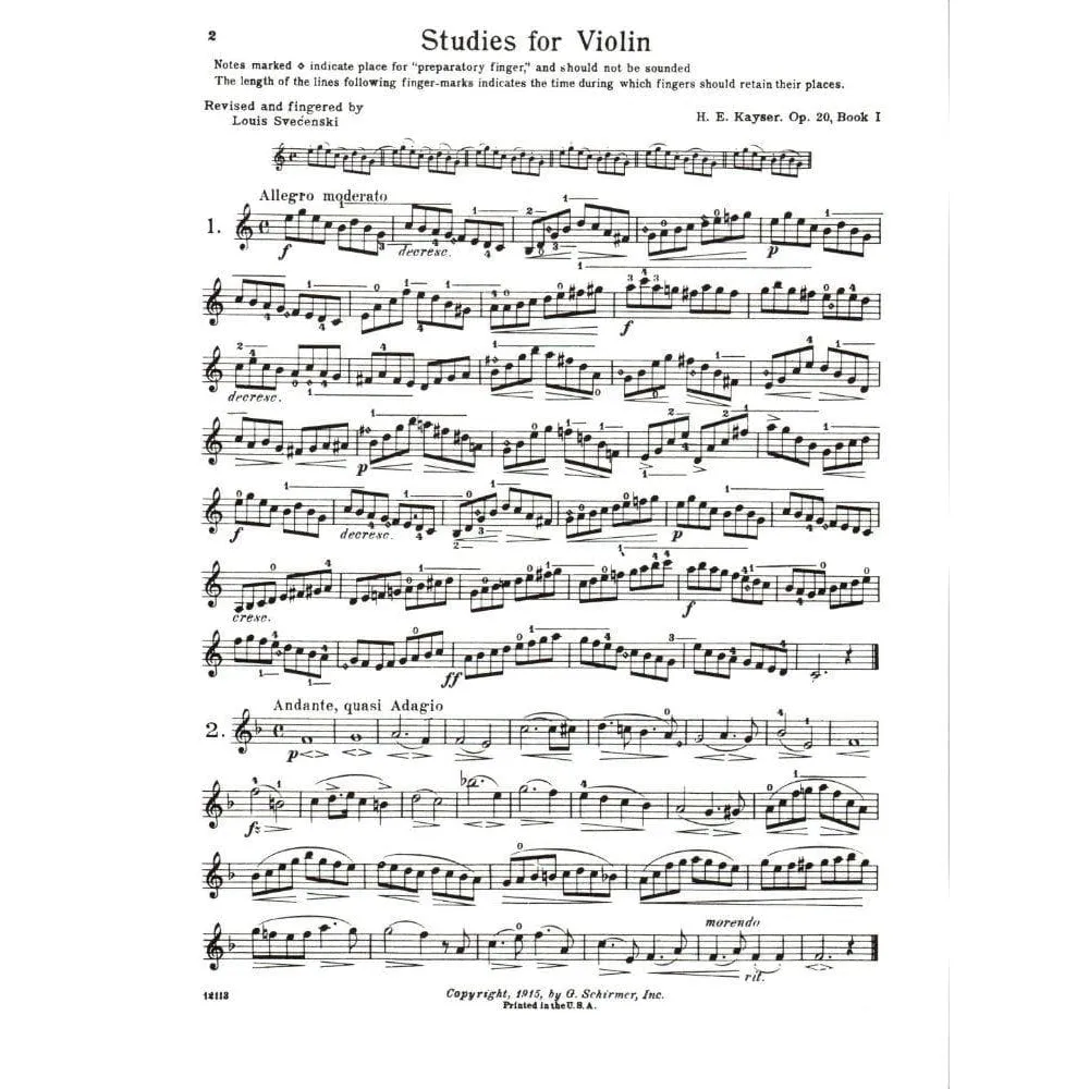 Kayser Op. 20 Violinetüden Noten 36 Etüden Schirmer komplett