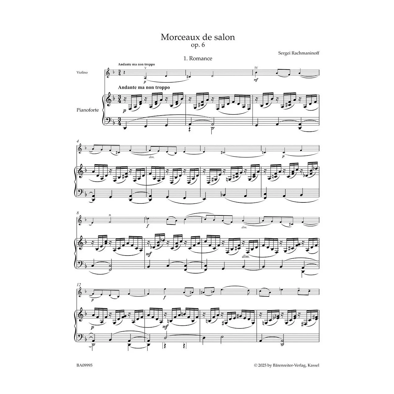 Rachmaninoff Werke Violine Klavier Noten Bärenreiter Urtext