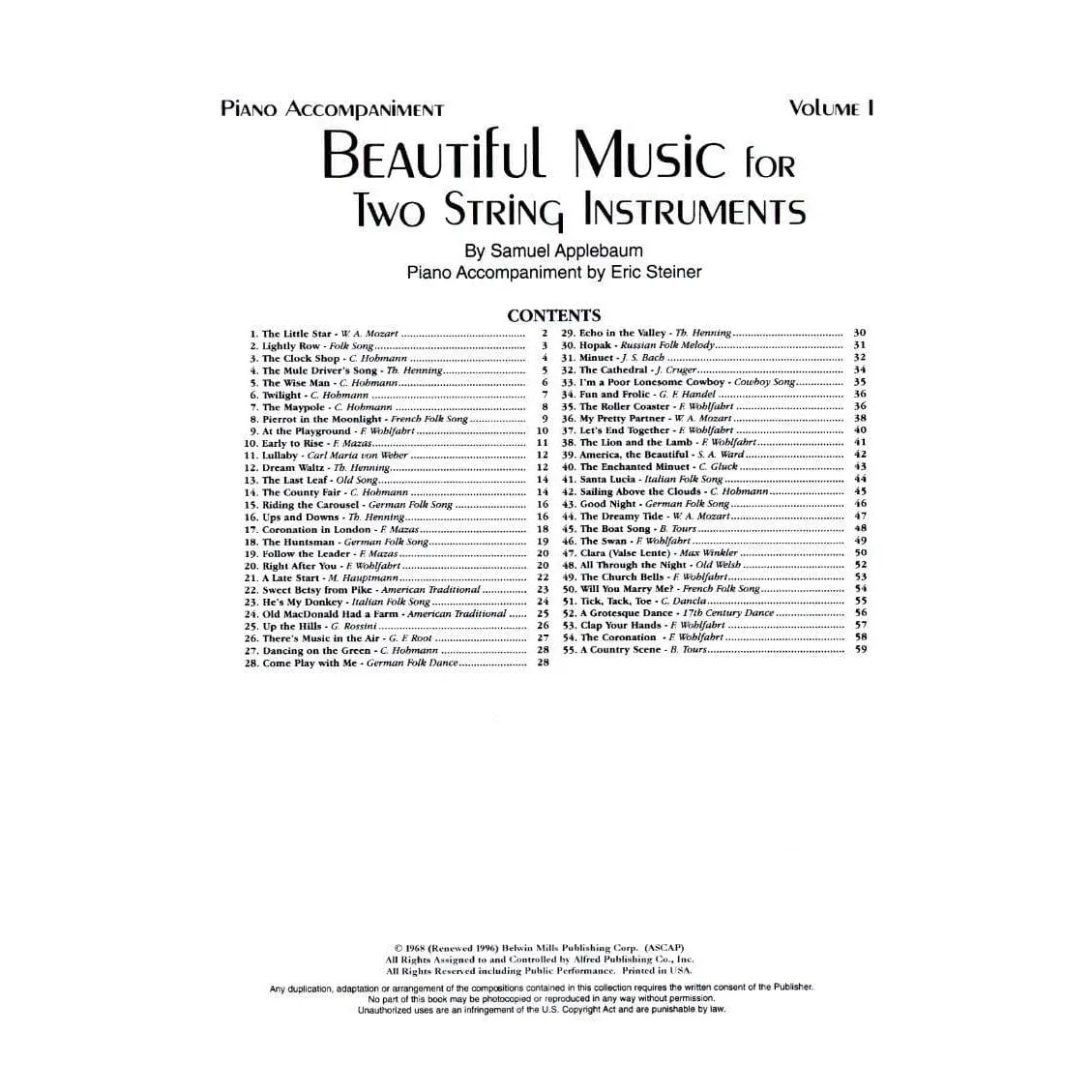 Belwin Applebaum Beautiful Music Vol 1 Noten Klavierbegleitung