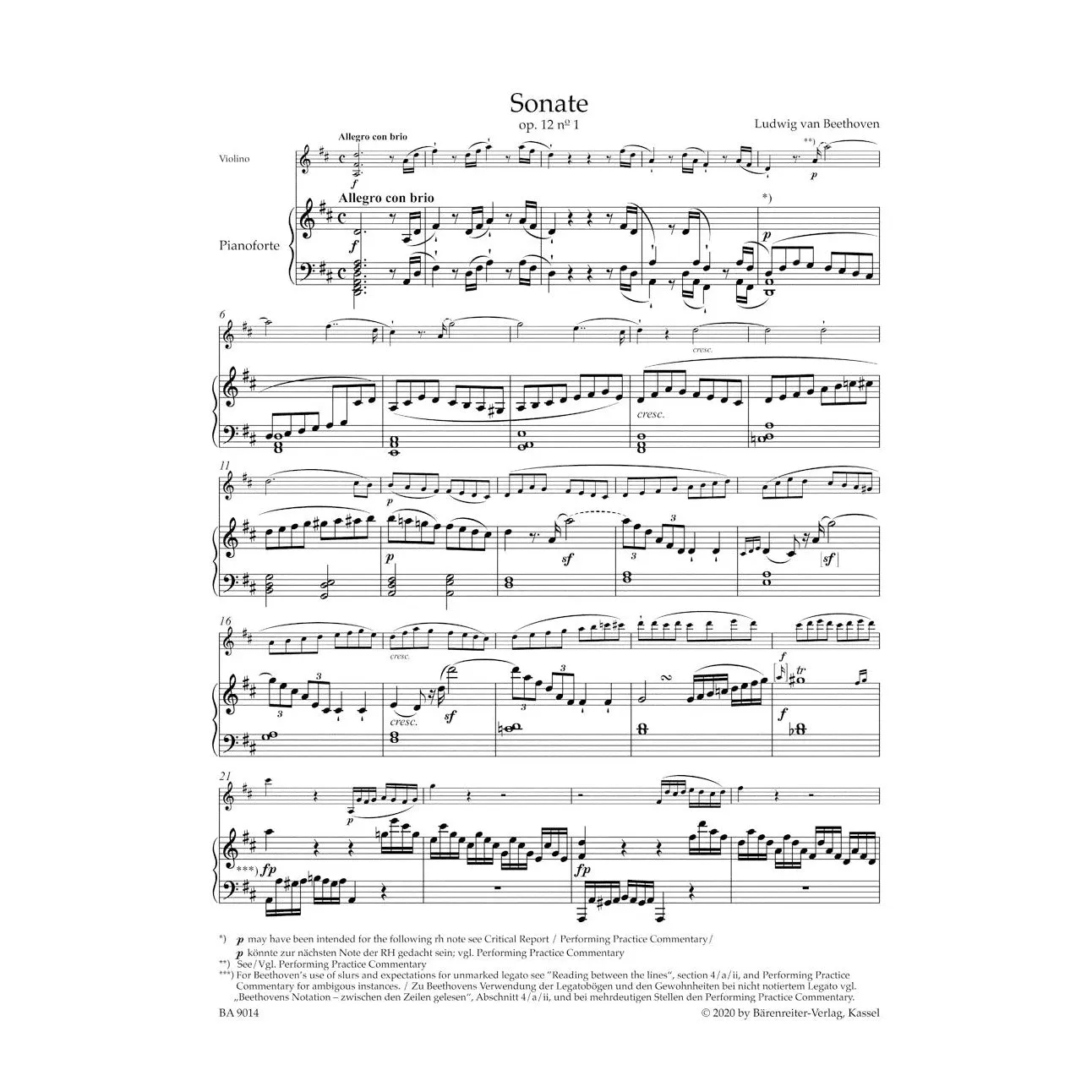 Bärenreiter Beethoven Violinsonaten Vol.1 Noten Urtext Klavier Violine