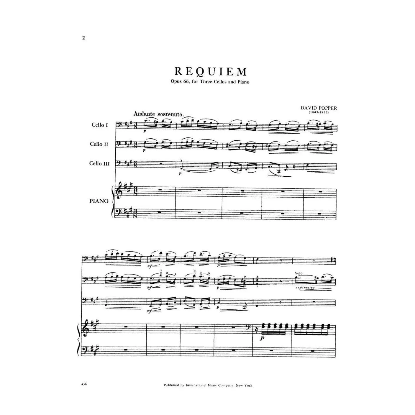 Shar Music Popper Requiem Op 66 Cello Noten 3 Celli Klavier