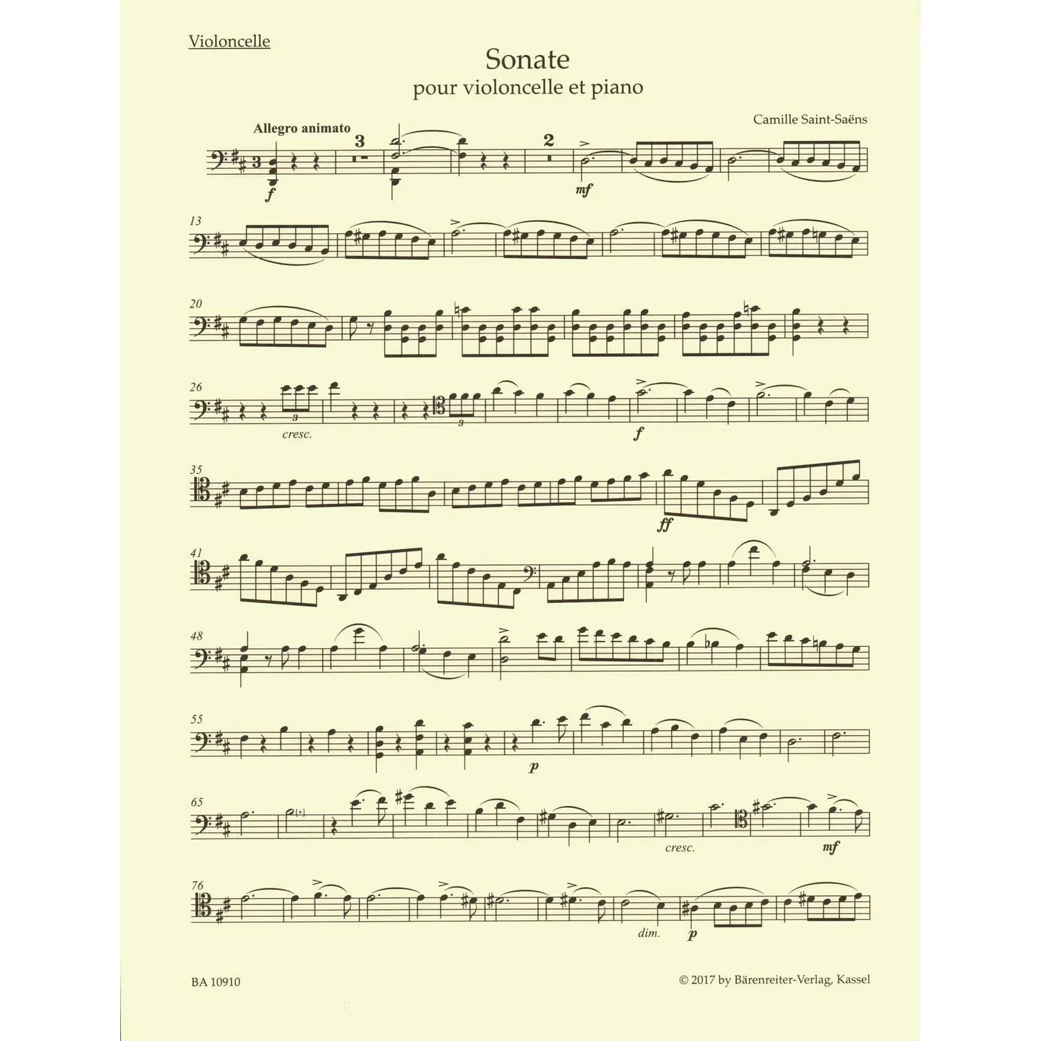 Bärenreiter Saint-Saëns Sonate D-Dur Noten Cello Klavier Urtext
