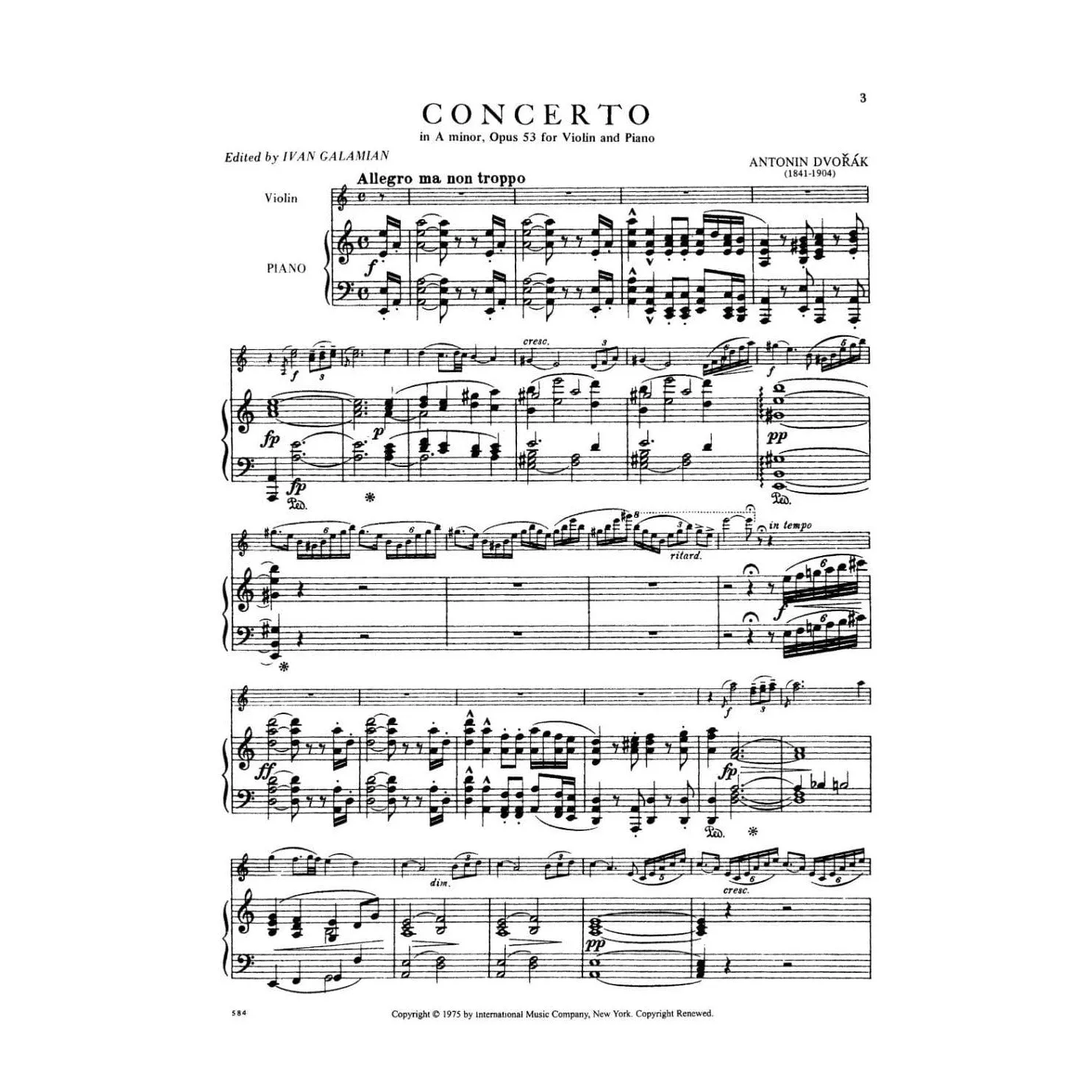 Dvorak Konzert a-moll Op.53 Violinenoten Klavier Galamian