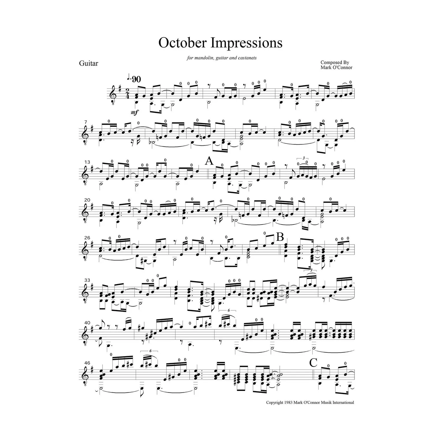 Shar Music Mark O'Connor October Impressions Noten Gitarre Download