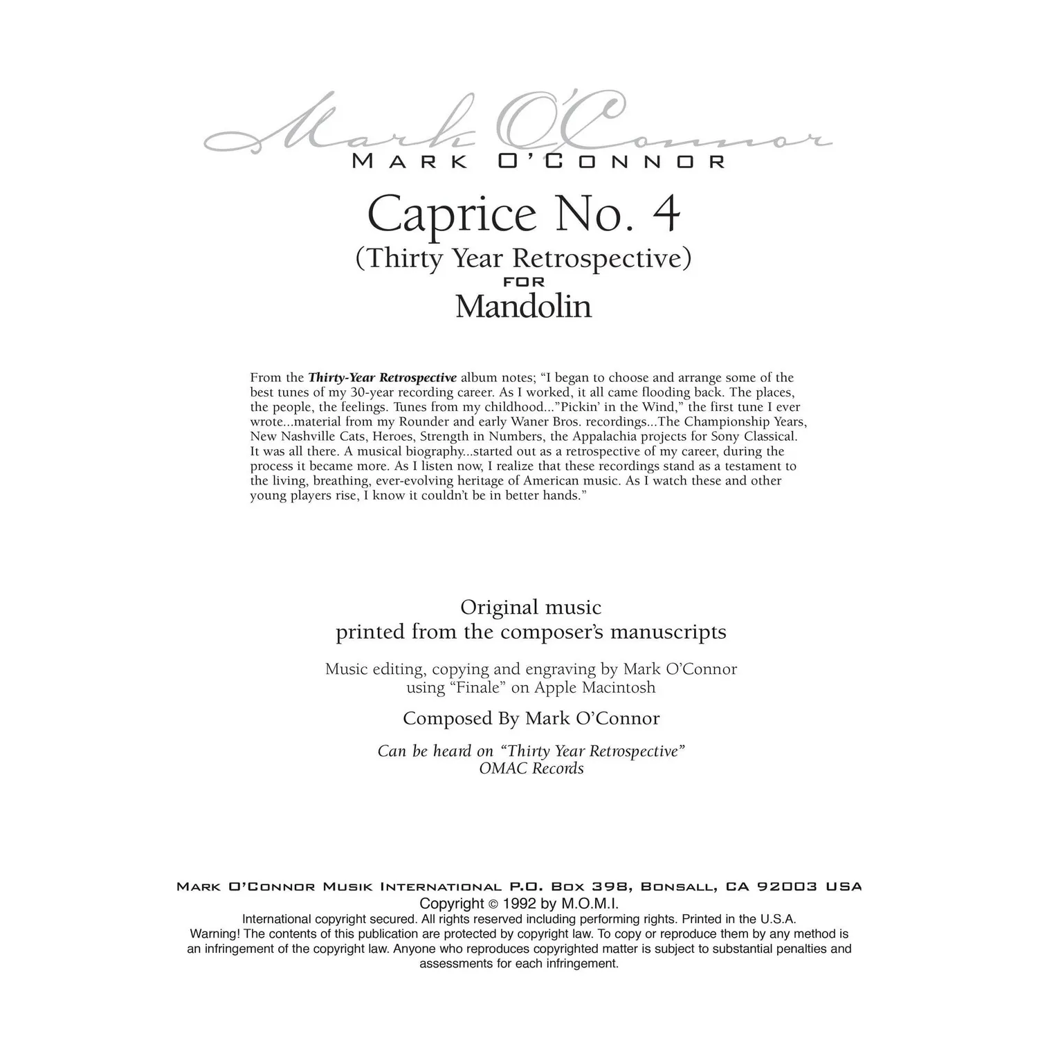 OConnor Caprice No.4 Noten Mandoline Download virtuos