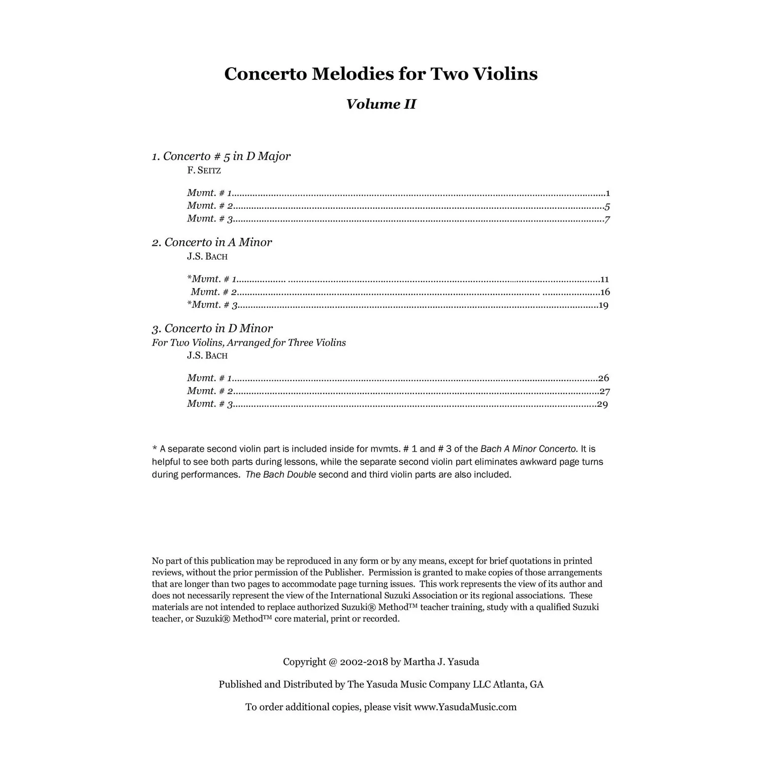 Yasuda Concerto Melodies II Noten 2 Violinen Download