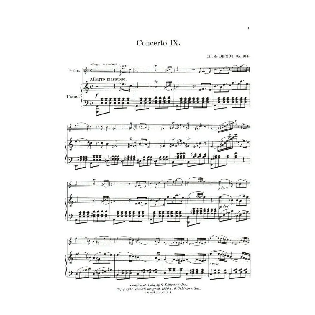Schirmer Bériot Concerto Nr. 9 a-moll Op. 104 Violinnoten